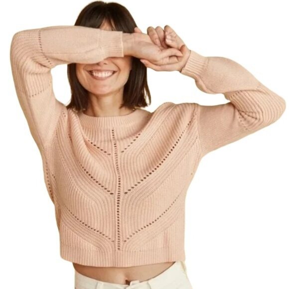Marine Layer Womens Olivia Pink Crew Neck Open Knit Sweater Size XLarge - Picture 1 of 7